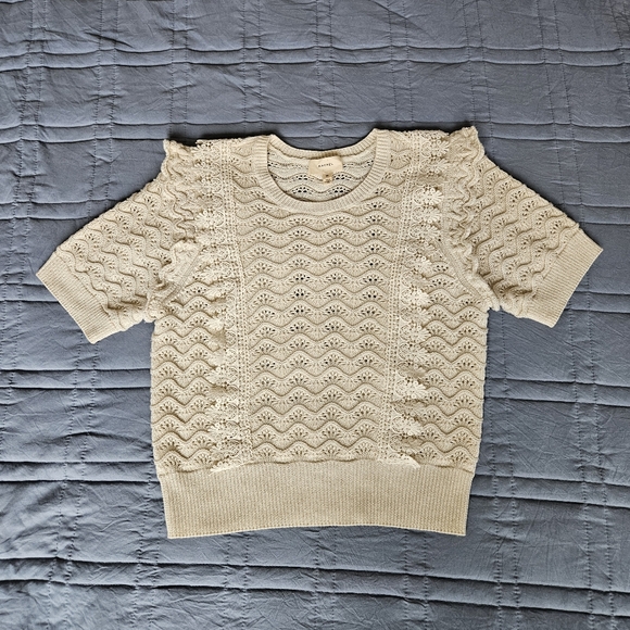 Kachel Anthropologie Shimmer Crochet  Sweater Tee Ivory Size M - Picture 3 of 11